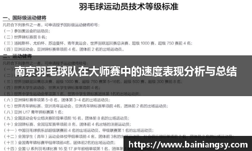 南京羽毛球队在大师赛中的速度表现分析与总结